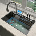 Kitchen Sink Stainless Steel Waterfall Sink Digital Display Large Single Bowl With Multifunction Waterfall Faucet Washing Basin