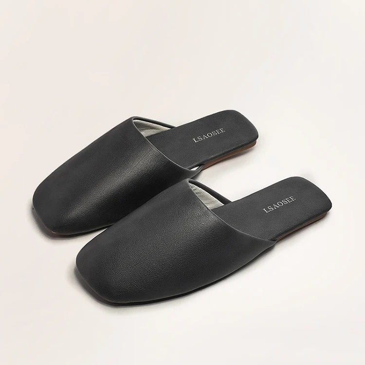Unisex Breathable Waterproof Soft Closed Toe PU Leather Mule Home for for Women and Men All Season