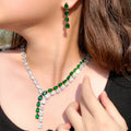 Brilliant CZ Stone White Green Color Water Drop Nigerian Long Tassel Earring and Necklace for Women Party Jewelry Sets