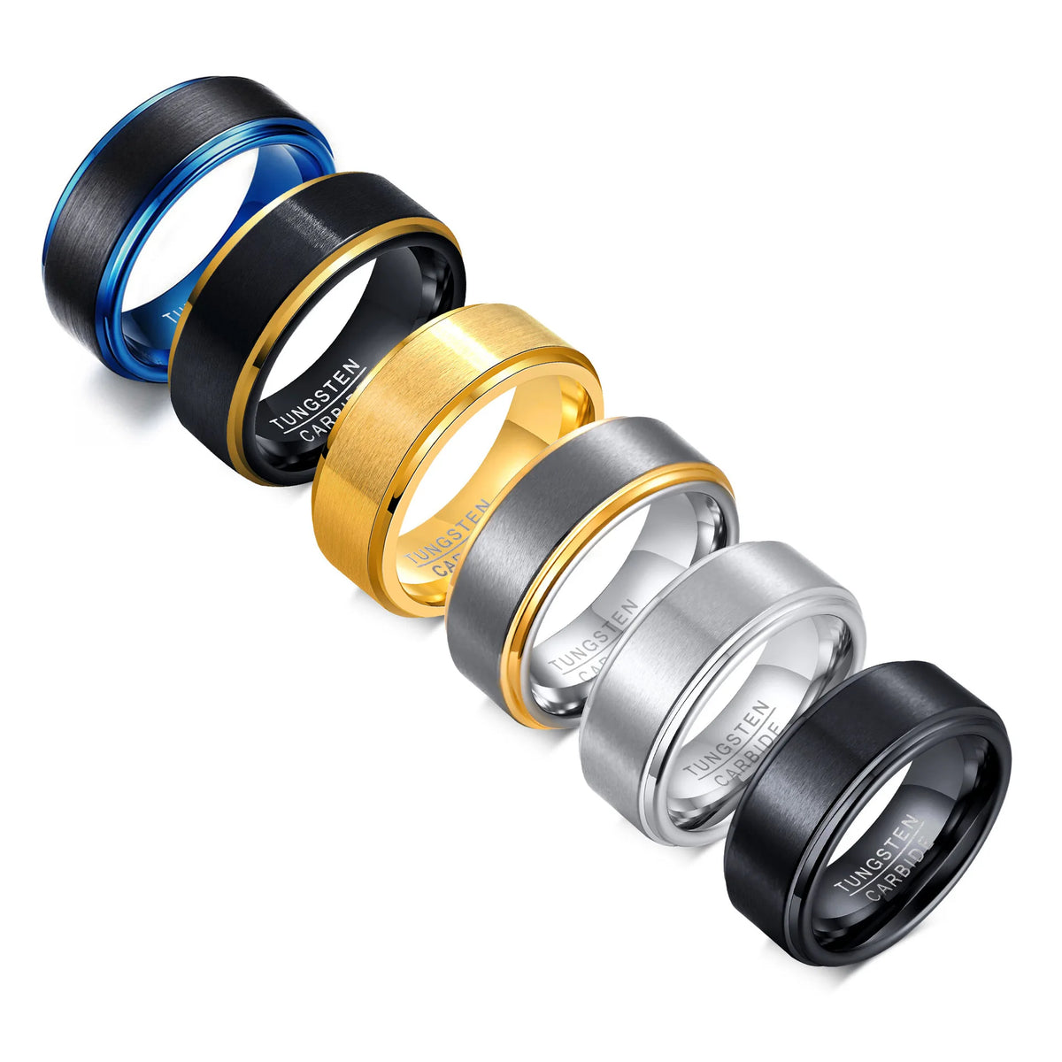 Wholesale High-Quality 8mm Matte Brushed Effect Gold Silver and Black Dual-Tone Tungsten Carbide Rings for Men's Jewelry MegaBDM