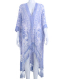 Vibrant Sea Blue Burnout Velvet Kimono Luxurious Oversize with Wide Sleeves for Autumn Season Plus Size Shawl
