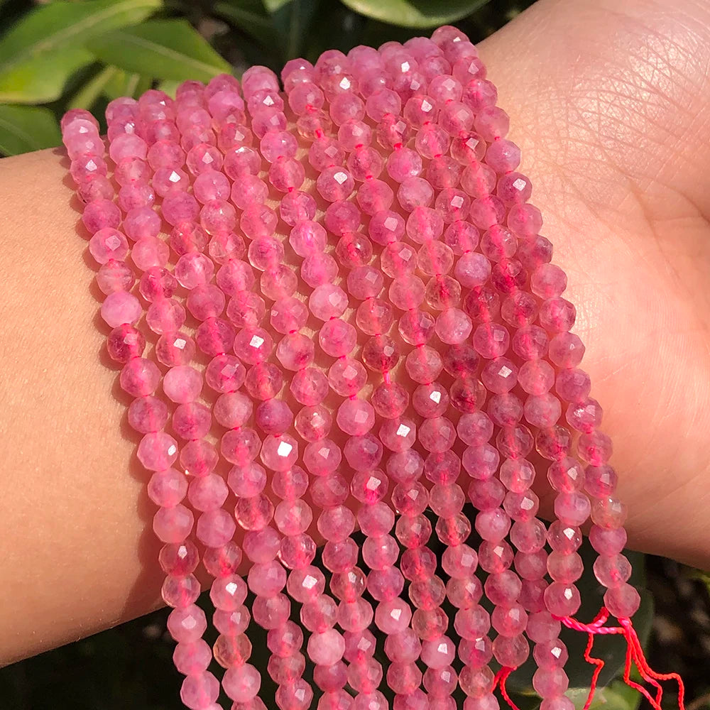 Wholesale Faceted Fuchsia Natural Tourmaline Stone Beads 2/3/4mm A+ Quality for Jewelry Making & DIY