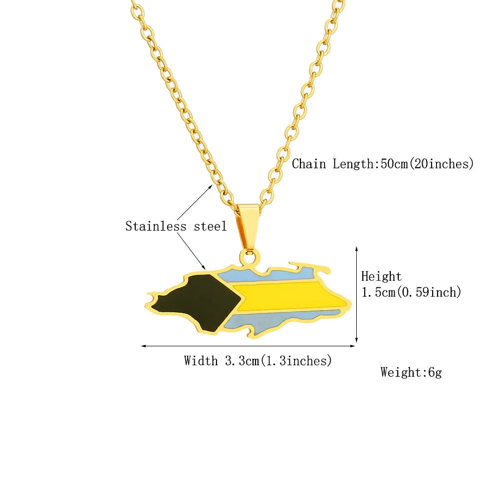 BINSHUO Wholesale Custom Stainless Steel Jewelry Drop Oil Bahamas Nassau Flag Map Men Pendant Couples Charm Necklace for Women