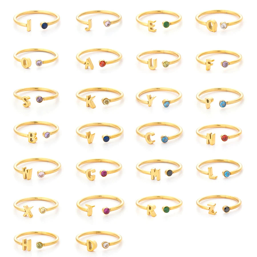 Trendy Simple Band Stainless Steel Fashion 18K Gold Birth Flower Stone Open Jewelry Engagement Rings Rings for Women