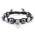 Saint Benedict 10mm Hematite Beads Hand Woven Black Bracelet Catholic Cross Charm Men's Religious Style Pearl Diamond Bangles