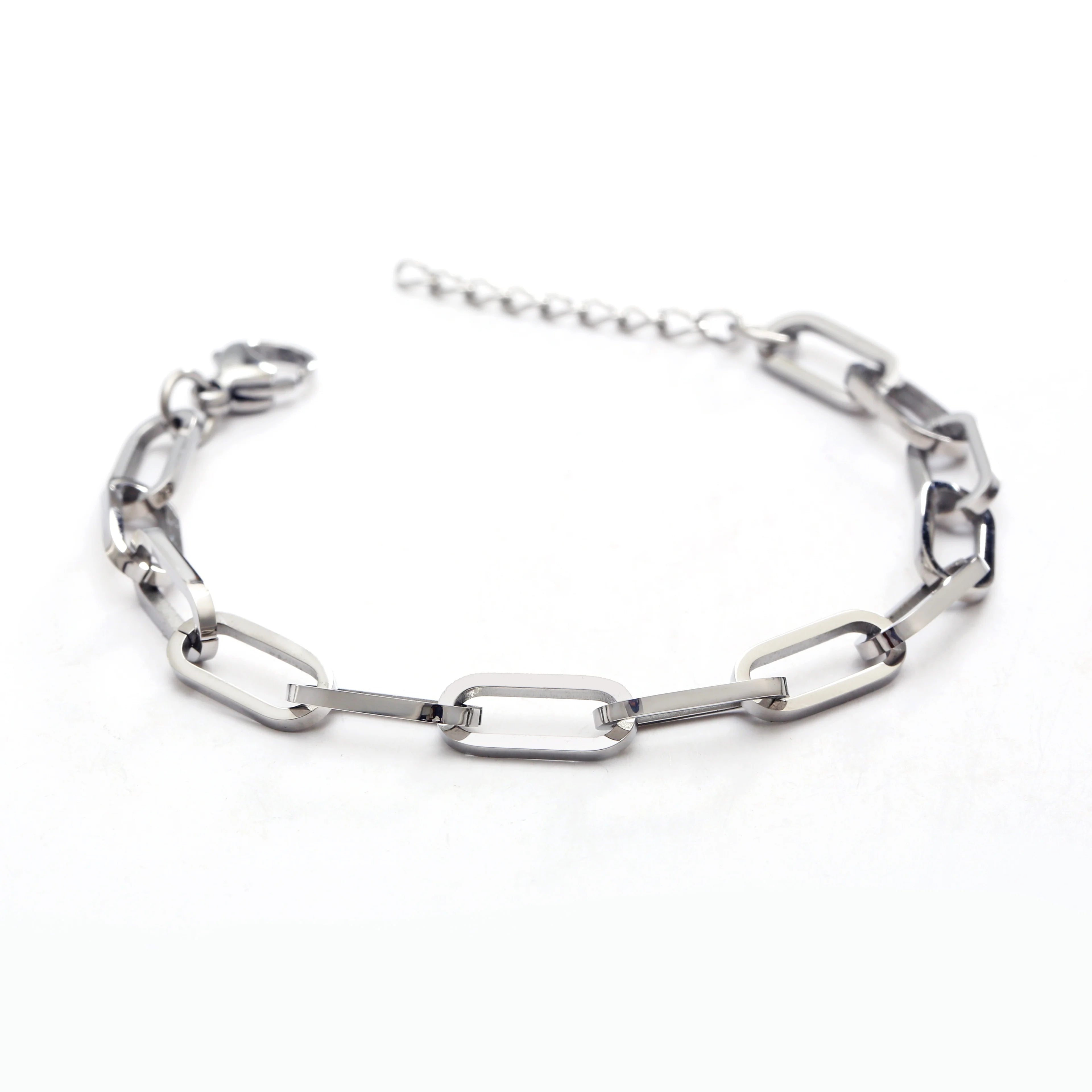 2021 New Custom Women Simple Gold Plated Link Chain Paperclip Funky Plain Thick Rectangle Chain Bracelet