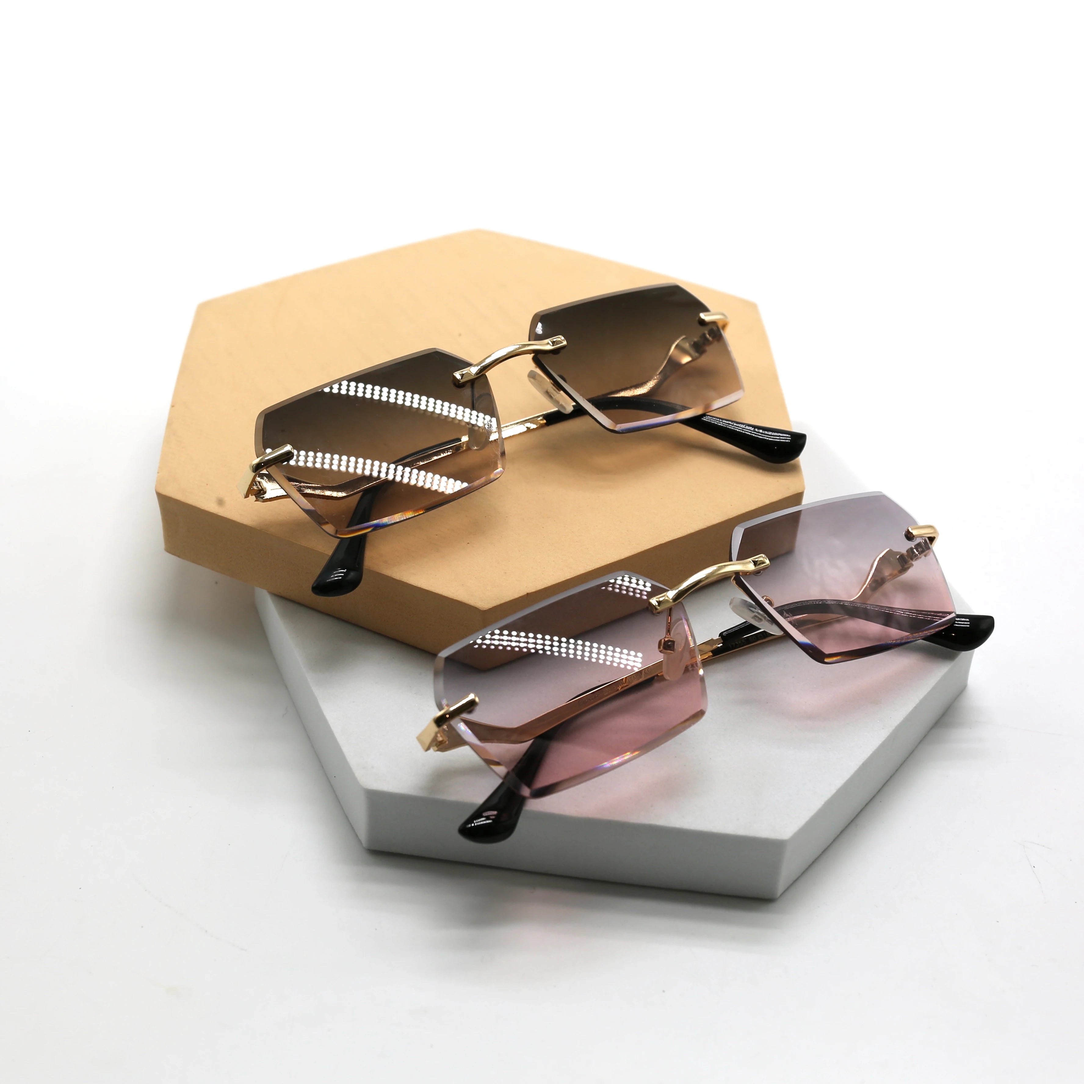 Trendy Rimless Sunglasses Women Men Small Sun Glasses Designer Metal Luxury Sunglasses