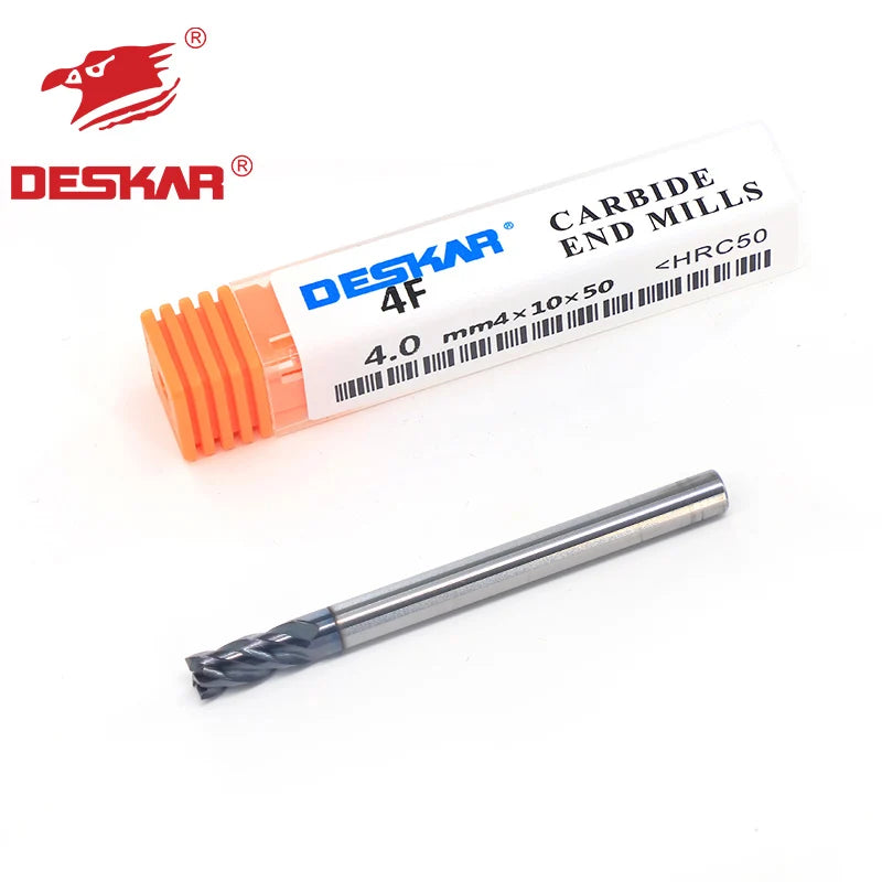 For DESKAR Customizable 4F-4.0mmX4X10X50 HRC50 Solid Carbide End Mill Cutters 4-Flute 4mm Size ODM & OEM Supported