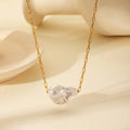 Wholesale Bulk 18K Gold Plated Minimalist Jewelry Stainless Steel Box Chain Baroque Pearl Charm Necklace MegaBDM