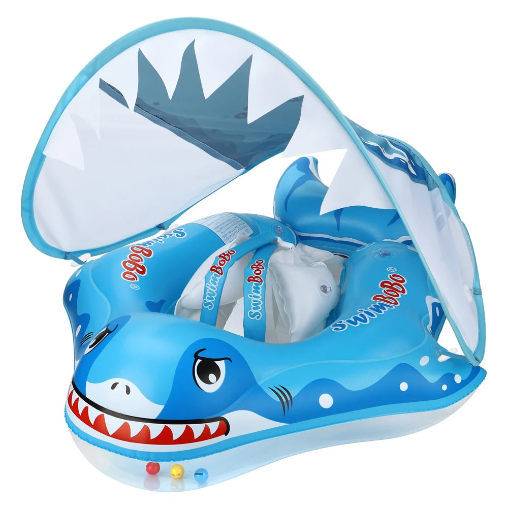 Swimbobo Shark New Upgrade Inflatable Swimming Baby Float With Canopy Kids Swimming Waist Trainer Swim Ring Baby Float