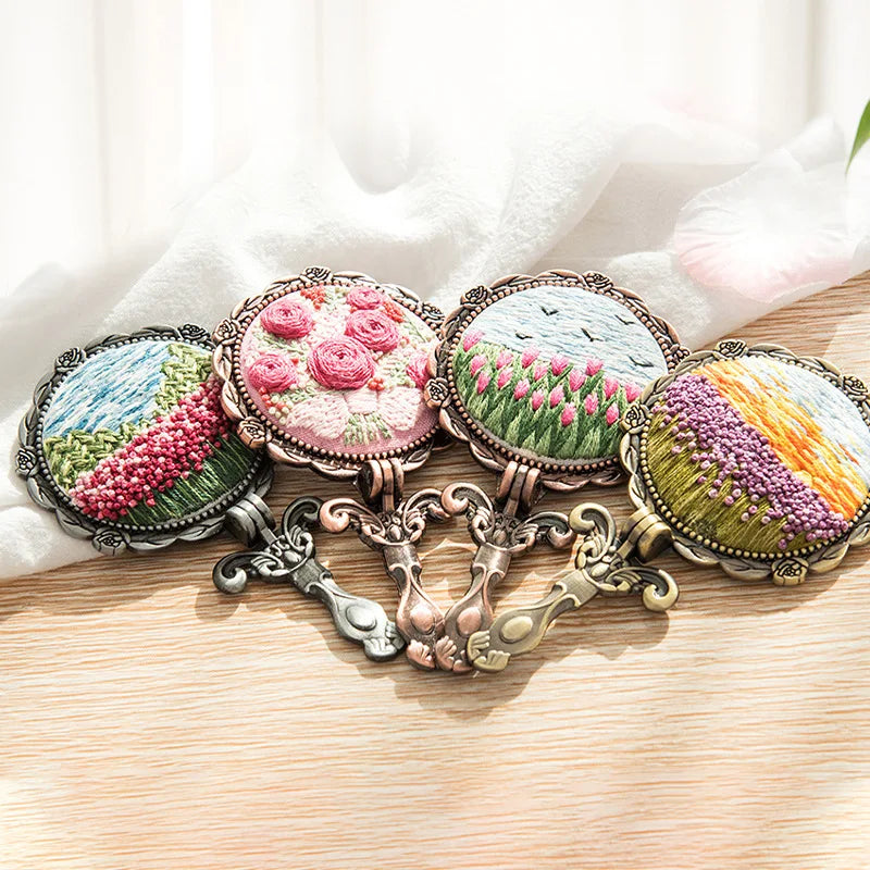 Vintage Mirror DIY Kits Material Package Gifts Embroidery Hand Mirror for Woman