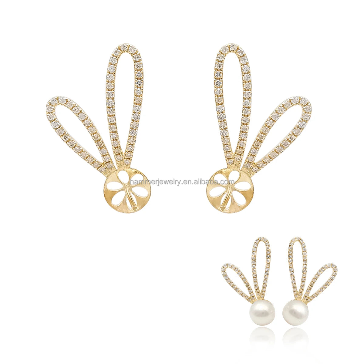 Cute Pearl Earring Mountings 14k Soild Gold Drop Earrings With Natural Diamond AU585 Gold Jewelry Findings Fine Jewelry Making