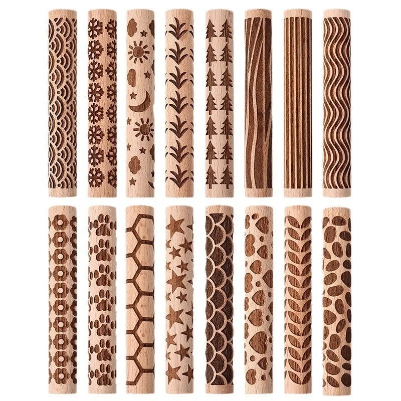 Beech Wood Rolling Pin Clay Tool Biscuit Mold Eco-Friendly Baking Tools