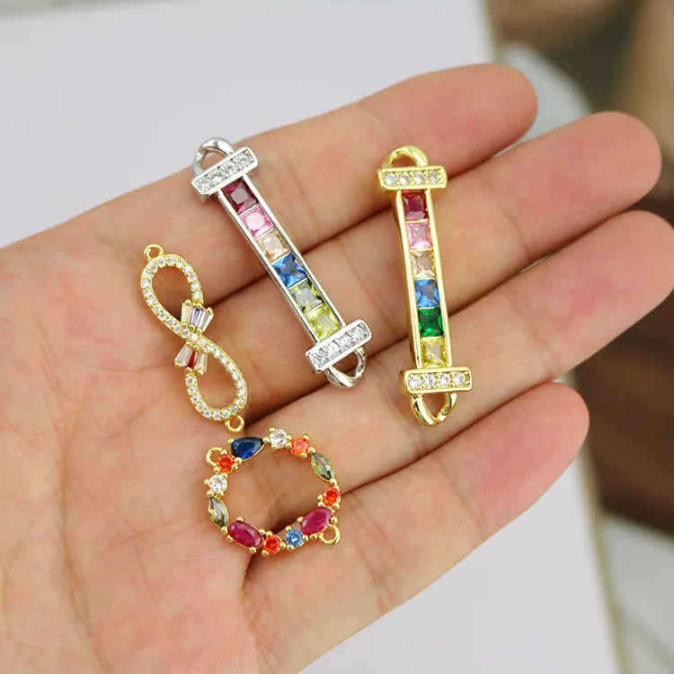CZ8694 Hot Sale Rainbow Irregular Cubic Zirconia CZ Micro Pave Circle Bar Bracelet Charm Connectors for Bracelet Making