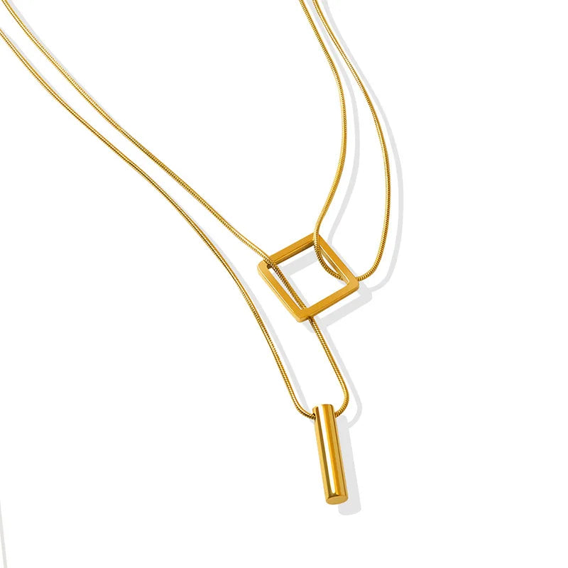 Autumn Winter All-Match Square Long Double Layer Sweater Chain Many Layers Fold Build Titanium Steel Necklace Female Minority