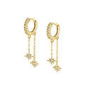 Milskye Bride Jewelry S925 Gold Plated Long Tassel Zircon Star Dangle Hoop Earrings