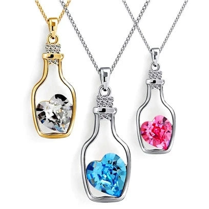 Spring Promotion Gift Women's Zinc Alloy Link Chain Crystal Drift Bottle Pendant Necklace for Anniversary