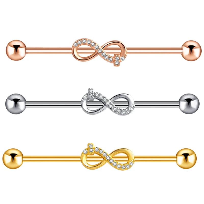 Steel Industrial Barbell Long Key Style CZ Ear Ring for Women Men Cartilage Earring Helix Body Piercing Jewelry Oreja Luck