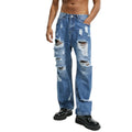 2024 Wholesale Custom Designer Jeans Straight Jeans Baggy Fit Blue Ripped Denim Jeans