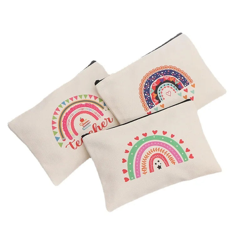 Blank Digital Printing Cosmetic Packing Bag Custom Printing Cotton Canvas  Small Makeup Pencil Pen Bags With Zipper Make up Bag