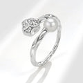 Adjustable Silver Plated Cubic Zirconia Rings for Women Simple Design Pearl Open Ring