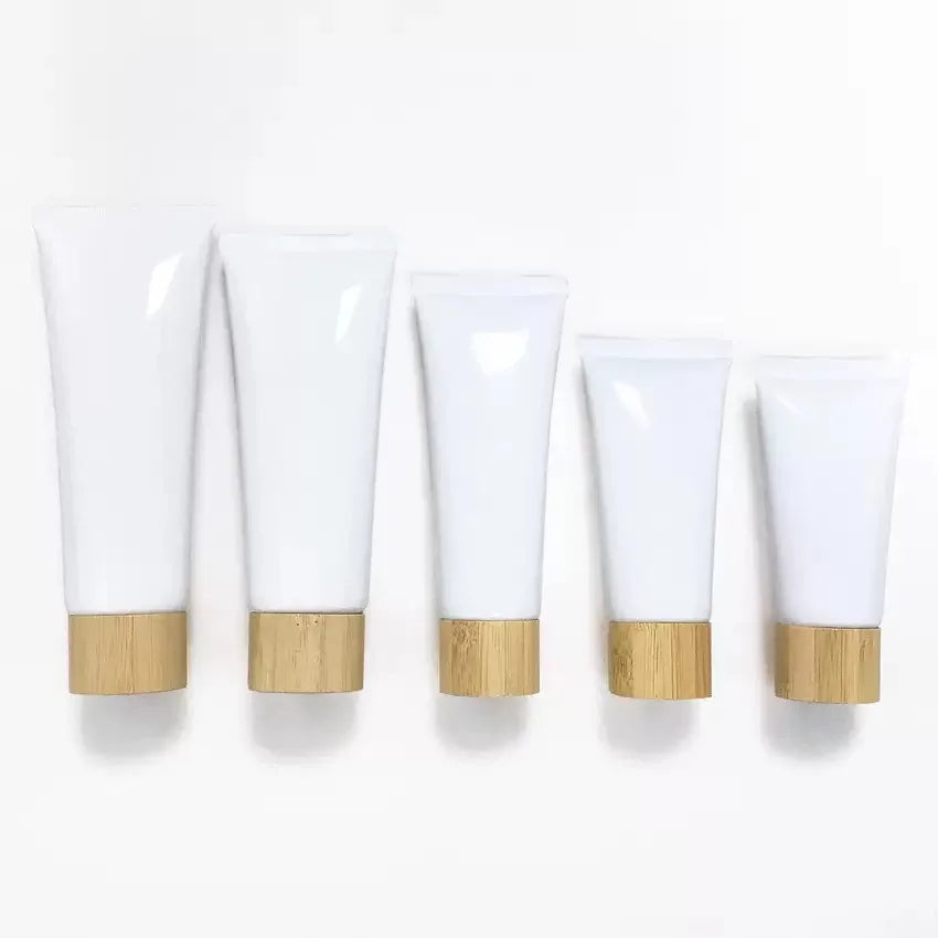 50g 80g 100g 120g 150g 200g  Cosmetic Packaging White Black Plastic Soft Tube Facial Cleanser Cream Tube with Bamboo Lid