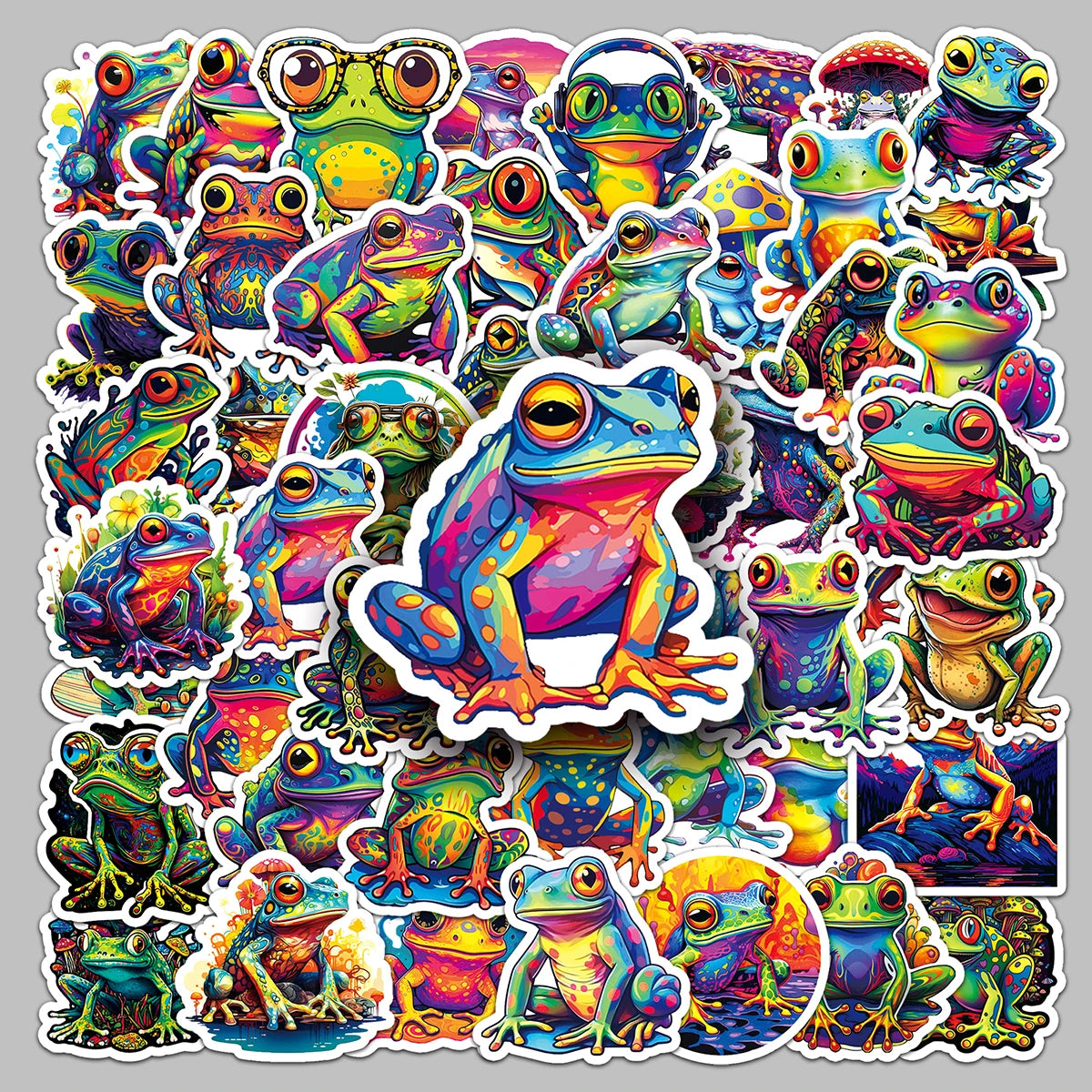 50PCS Factory Direct Sales Waterproof PVC Cool Colorful Frog Stickers for Skateboards & Mobile Phone Cases