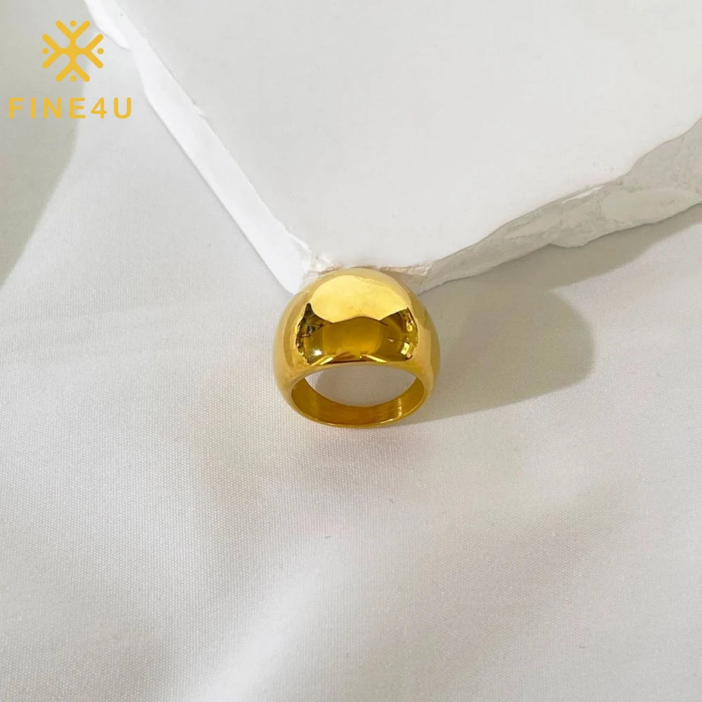 Simple Jewelry Tarnish Free Women Fashion Stainless Steel Gold Plated Bold Chunky Stainless Steel Ring