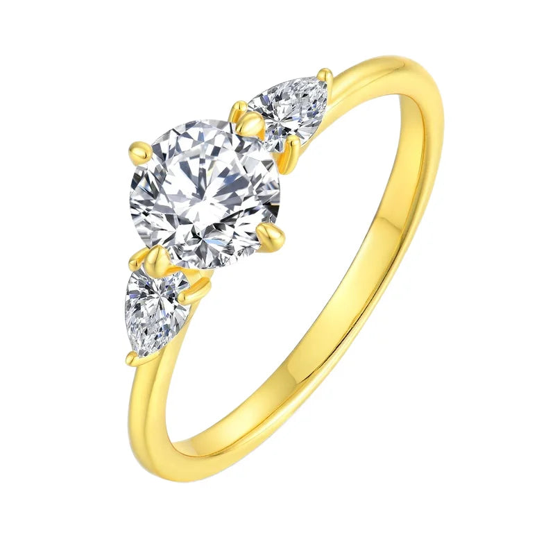 Cubic Zirconia Ring R.GEM. Fine Jewelry Luxury Classic Engagement Party Wedding Stacking 100% 925 Sterling Silver Gold Plated