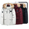 Warm White Duck Down Parka Mens Winter Jacket  Multi-pocket Hooded Jacket Male Casual Fur Trim Men's Mid-length Coat