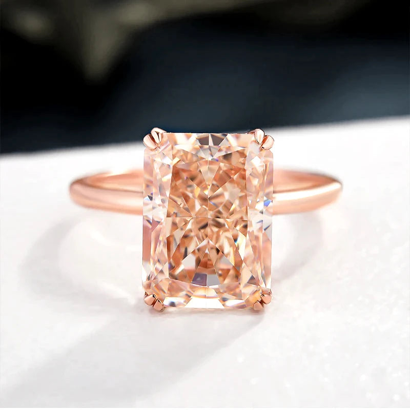 925 Silver & Rose Gold 4cts Radiant Champagne Color Luster Double Prongs Design Solitaire Moissanite Ring for Women