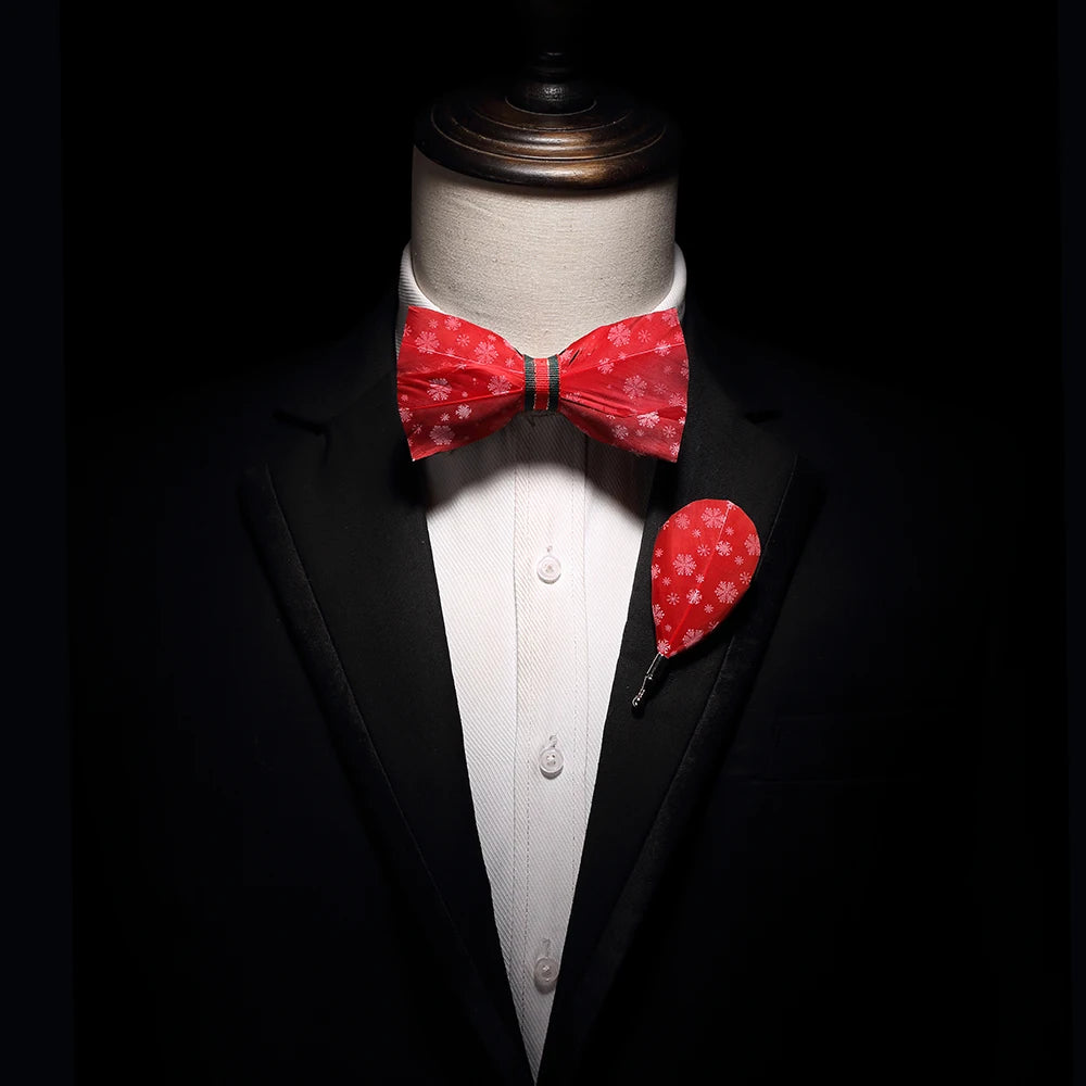 New Design Christmas Bow Tie Red Green Solid Snowflake Feather Bowtie for Men Christmas Party Gifts Ties