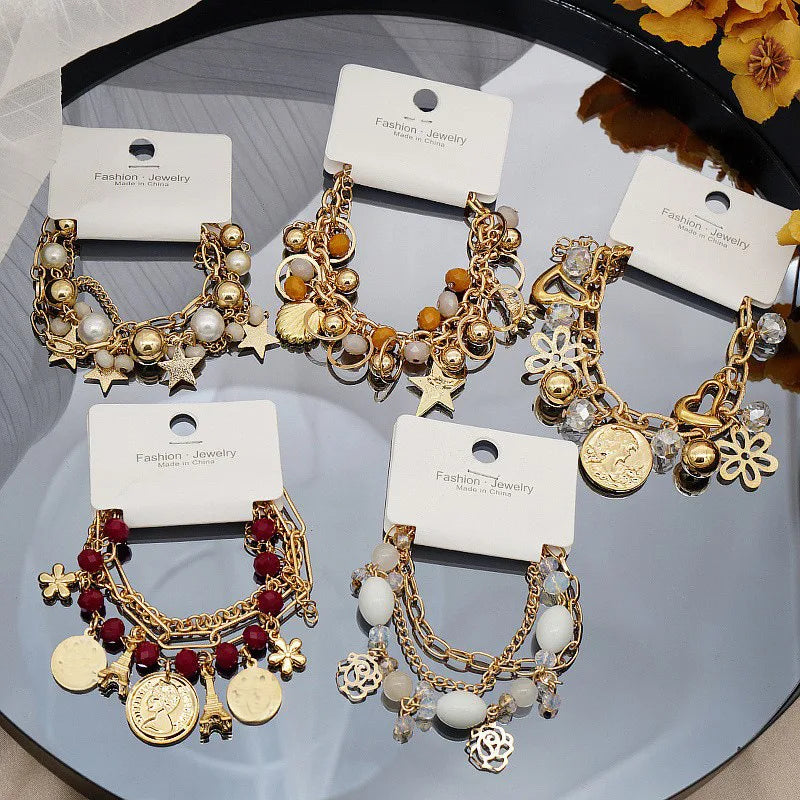 New Style Creative Bohemia Multi-layer Bracelet Colorful Stars Pearl Crystal Pendant Jewelry Gift for Women