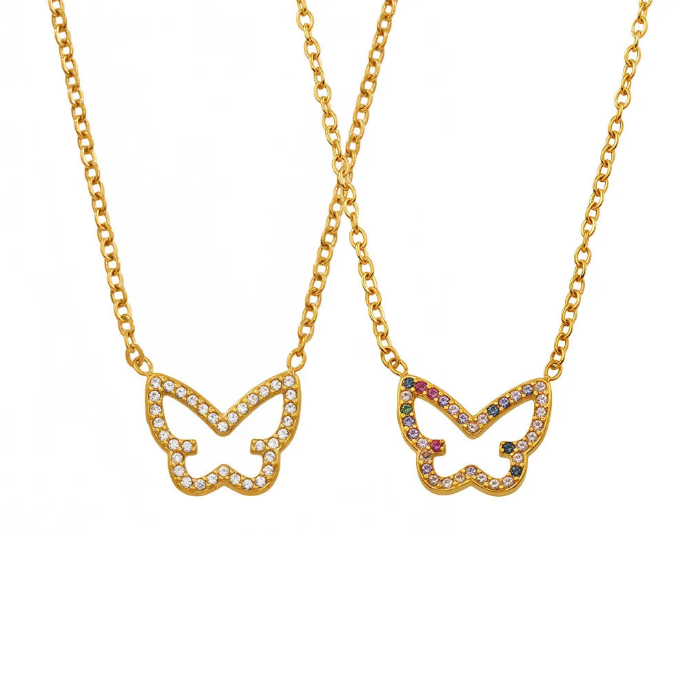 Hot Selling 18K Gold Plated  Stainless Steel Butterfly Pendant Necklace for Women Waterproof Jewelry Gift for Spring Summer