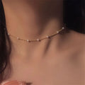 SC Gold Silver Plated Beads Chain Necklace Fashion White Round Tiny Pearl Clavicle Chain Adjustable Women Pearl Necklace