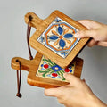 Home Solid Wood Insulation Pad with Handle Vintage Dinner Table Mat Heat Resistant Kitchen Counter Coasters