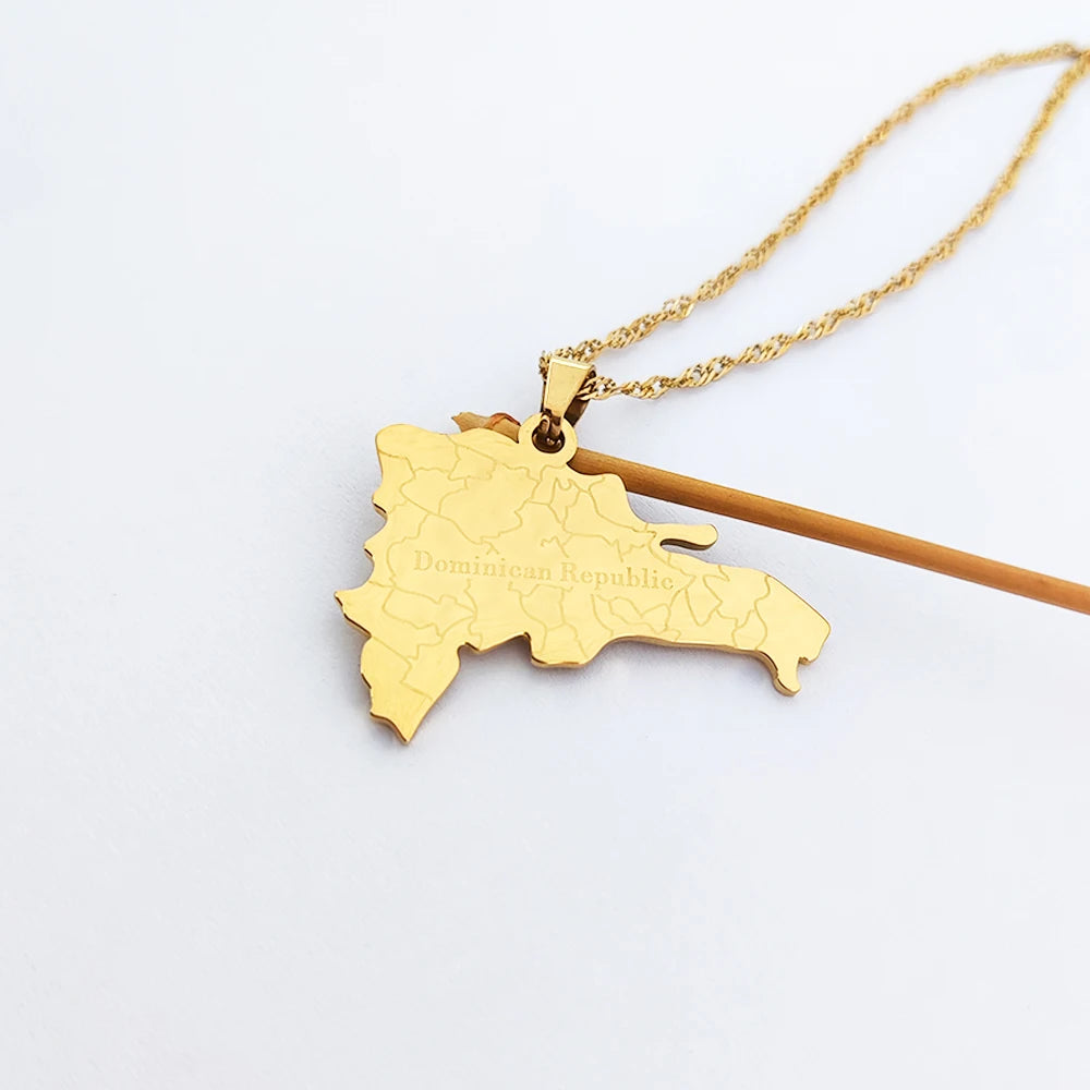 Dominican Republic Map Necklace Cadenas De Oro Laminado Bijou Al Por Mayor Schmuck Jewelry Custom Map Necklace Joyeria