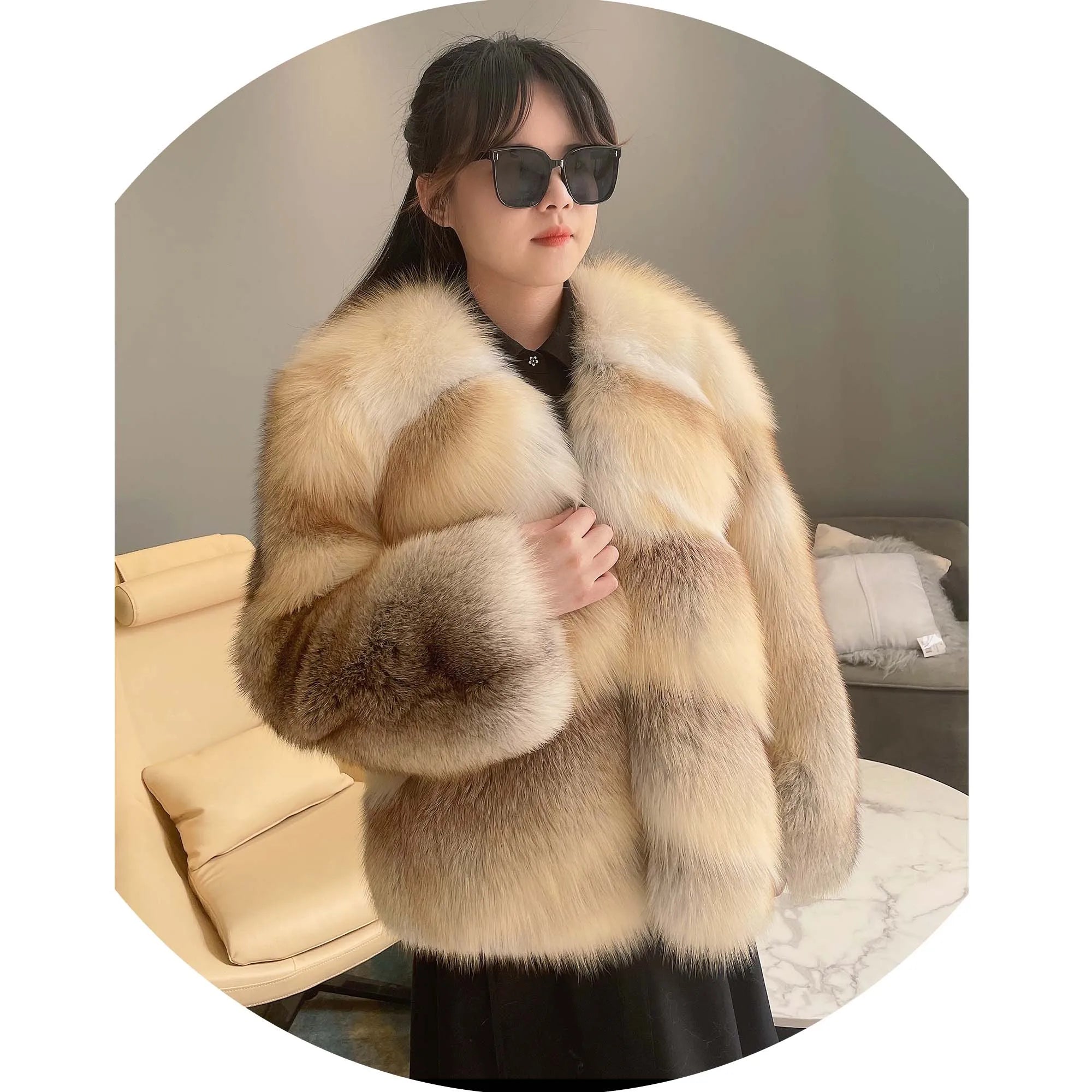 Good Design Elegant Thick Heavy Warm Full Pelt Real Fox Fur Jacket