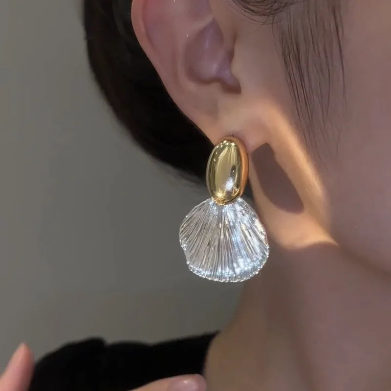 Simple Vintage Oval Gold Plated Earrings Silver Plated Shell French Small Luxury Exquisite Elegant Vintage Earrings