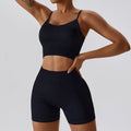 Women's Sexy Quick-Drying Breathable Yoga Set Soft Sports Fitness Backless Seamless Thread Solid Pattern Elastic Waist Closure