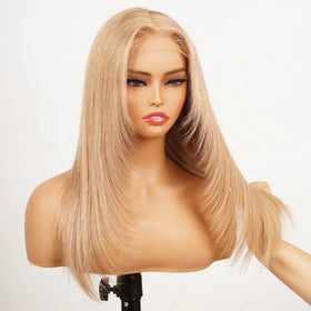Super Double Drawn Colored Layer Bone Straight Human Hair WigsRaw Vietnamese Hair 4X4 Wigs Human Hair Lace Front