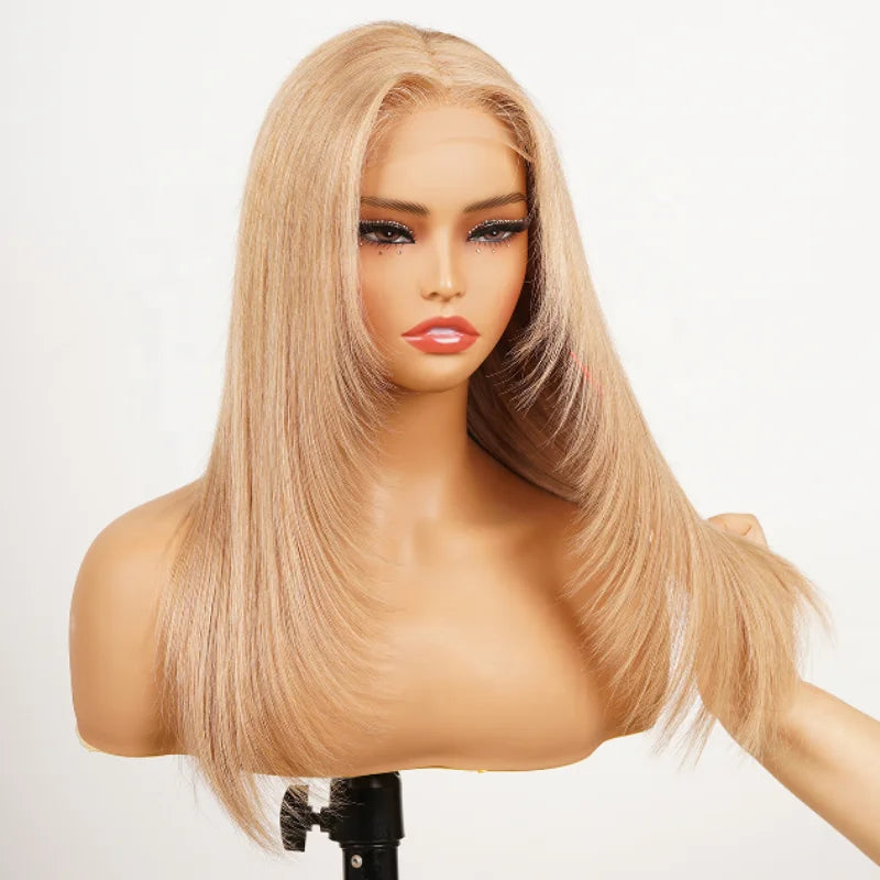 Super Double Drawn Colored Layer Bone Straight Human Hair WigsRaw Vietnamese Hair 4X4 Wigs Human Hair Lace Front