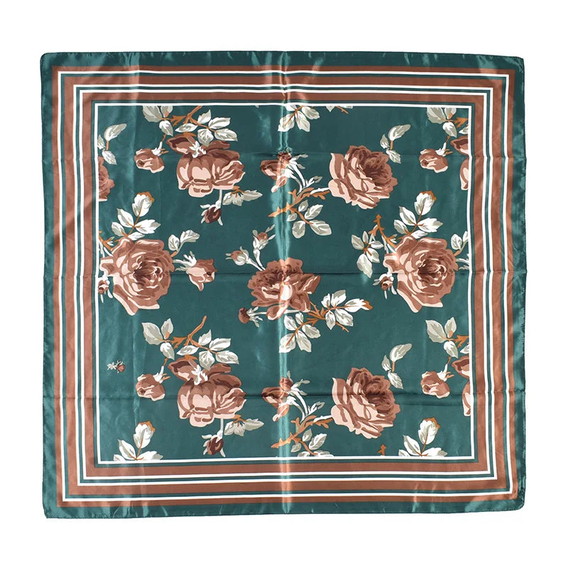 2024 New Arrival Imitated Silk Satin 90cm square Silk Scarf Milk Silk Scarf Rose Flowers Stripe Print Scarf Fashion Wholesale Kerchief
