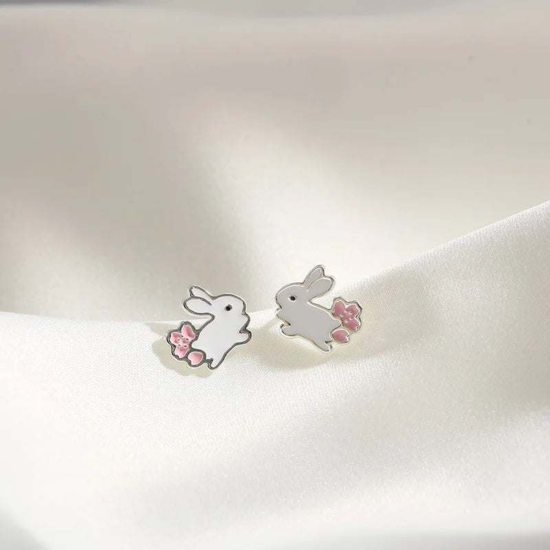 New Arrival Lovely Rabbit Sterling Silver Needle Simple Personality Style Cute Earrings for Girls Women