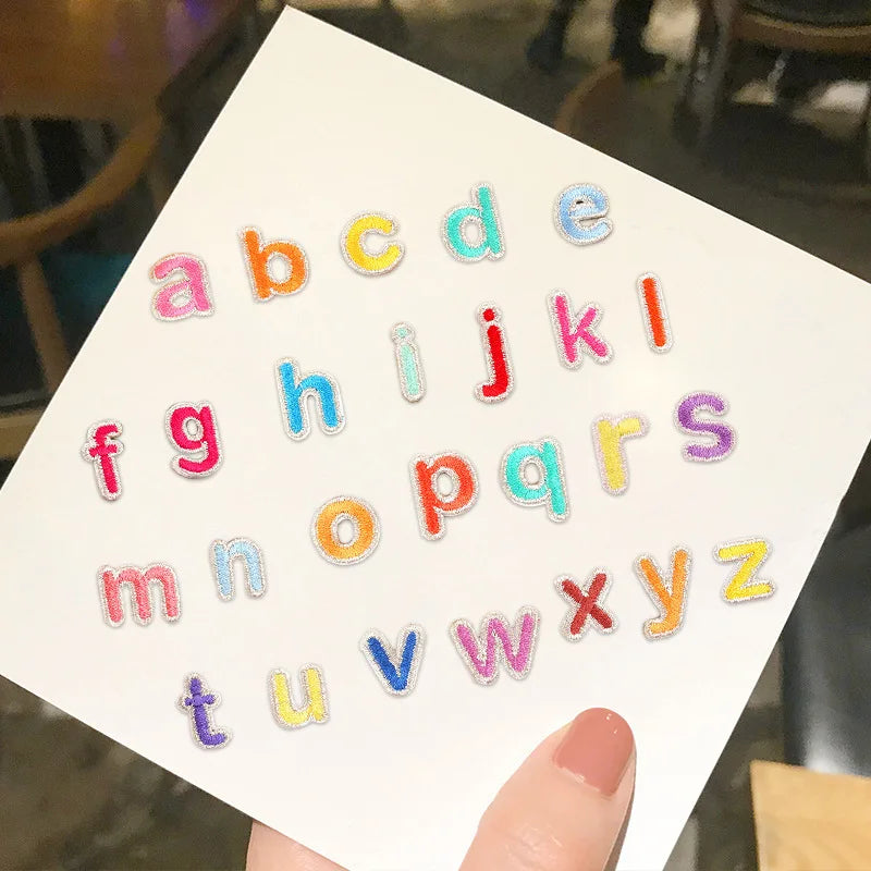 Stock Cute 14mm Small Size Colorful Lowercase Letter Patch for Kids Clothing Bags