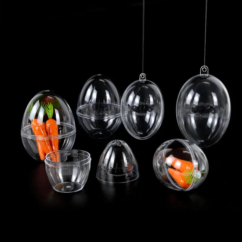 Egg Shape Transparent Open Ball Clear Gifts Candy Box Easter Party Decoration New Year Christmas Tree Ornament Kids Toy XJ0709