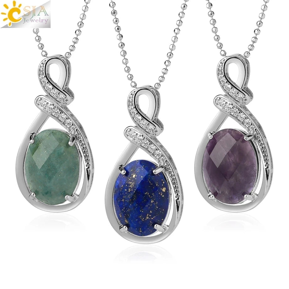 CSJA  New Natural Stone Pendant Necklace Reiki Egg Cz Crystal Quartz Pendants Wholesale G706