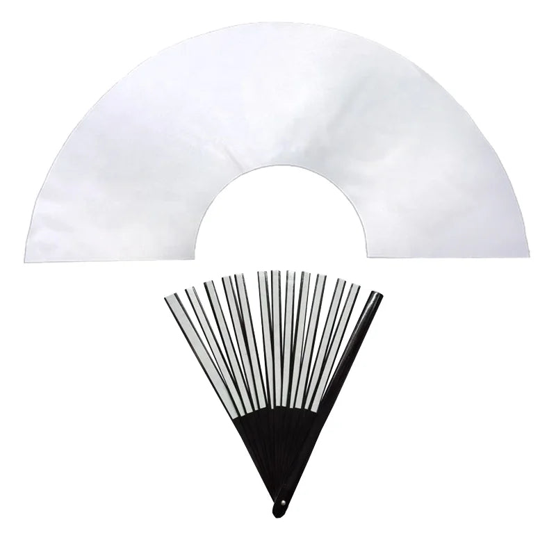 Promotion 13 Inch KONGFU Classic DIY Angel Style Music Hand Fan Folding Folk Art Plastic Ribs Clack Polyester Sublimation Blanks