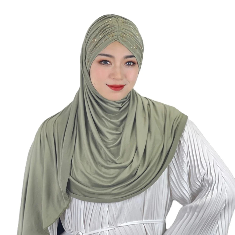 Arab Muslim Scarf Soie Women De Mdeine Georgette Pleated Instant Bonnet Khimar Rayon Solid Color Hijab With Niqab