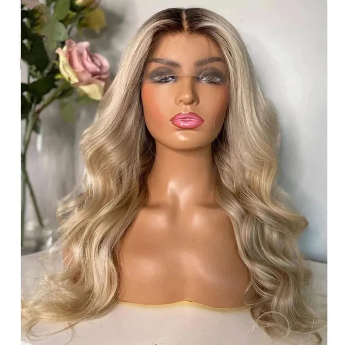 Beautiful Natural Wave Swiss Lace Wig Ombre Blonde 613 Transparent Lace Front Wigs